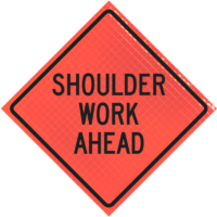 Blasting Zone Ahead (w22-1) 36" Marathon™ Roll-up Sign | Shoulder Work Ahead 48" Super Bright™ Roll-up