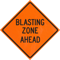 Blasting Turn Off 2-wayradio 36" Diamond Grade™ Roll-up | Blasting Zone Ahead (w22-1) 36" Diamond Grade™ Roll-up