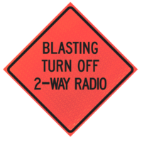 Blasting Turn Off 2-way Radio  36" Marathon™  Roll-up Sign - Image 1