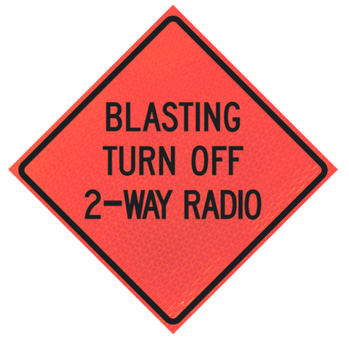 Blasting Turn Off 2-way Radio 36" Marathon™ Roll-up Sign | Blasting Turn Off 2-way Radio 36" Marathon™ Roll-up Sign