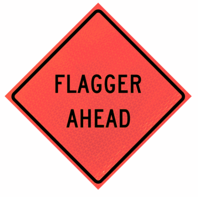 End Utility Work 36" Marathon™ Roll-up Sign | Flagger Ahead (w20-7a) 36" Marathon™ Roll-up Sign