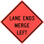 Lane Ends Merge Left (w9-2l) 36" Marathon™ Roll-up Sign | Lane Ends Merge Left (w9-2l) 36" Marathon™ Roll-up Sign