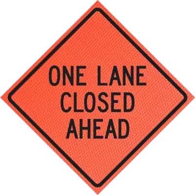 one lane closed ahead roll up sign