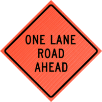 Flagger (symbol) (w20-7) 36" Mesh Roll-up Sign | One Lane Road Ahead (w20-4) 36" Mesh Roll-up Sign