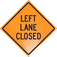 left lane closed roll up sign