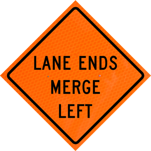 Lane Ends Merge Left (w9-2l) 48" Diamond Grade™ Roll-up | Lane Ends Merge Left (w9-2l) 48" Diamond Grade™ Roll-up