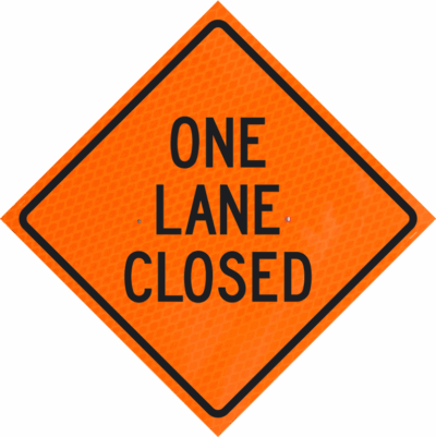 one lane closed ahead roll sign