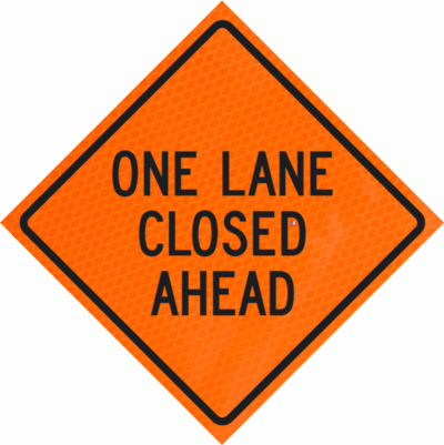 Mowing Next 5 Miles 48" Diamond Grade™ Roll-up | One Lane Closed Ahead 48" Diamond Grade™ Roll-up