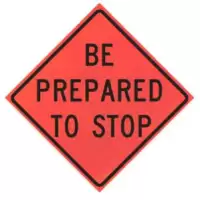 Lane Ends Merge Left (w9-2l) N48" Marathon™ Roll-up Sign | Be Prepared To Stop (w3-4) 48" Marathon™ Roll-up
