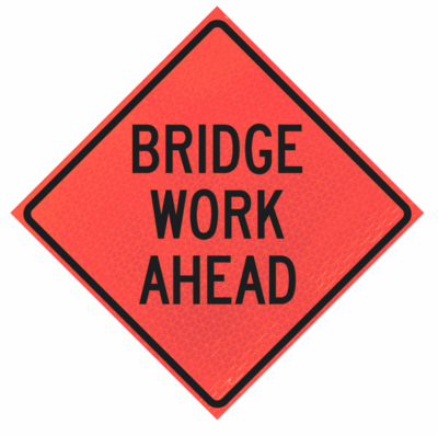 Bridge Work Ahead 48" Marathon™ Roll-up Sign | Bridge Work Ahead 48" Marathon™ Roll-up Sign