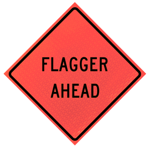 Flagger Ahead (w20-7a) 48" Marathon™ Roll-up | Flagger Ahead (w20-7a) 48" Marathon™ Roll-up