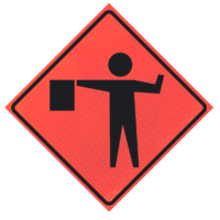 Lane Ends Merge Left (w9-2l) N48" Marathon™ Roll-up Sign | Flagger (symbol) (w20-7) 48" Marathon™ Roll-up Sign