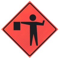 Single Lane Ahead 48" Marathon™ Roll-up | Flagger (symbol) (w20-7) 48" Marathon™ Roll-up Sign