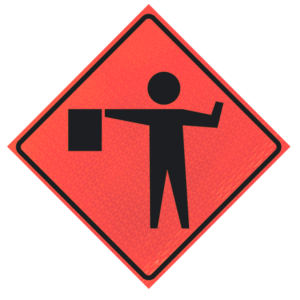 Flagger (symbol) (w20-7) 48" Marathon™  Roll-up Sign