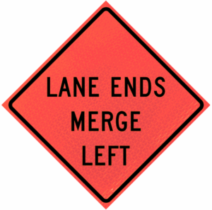 Lane Ends Merge Left (w9-2l) N48" Marathon™  Roll-up Sign