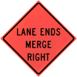 Lane Ends Merge Right (w9-2r) 48" Marathon™ Roll-up Sign | Roll-up Sign Lane Ends Merge Right (w9-2r) 48" Marathon™