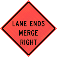 Single Lane Ahead 48" Marathon™ Roll-up | Roll-up Sign Lane Ends Merge Right (w9-2r) 48" Marathon™