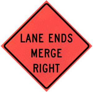 Roll-up Sign Lane Ends Merge Right (w9-2r) 48" Marathon™