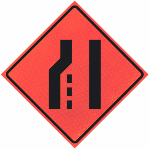 Left Lane Reduction (symbol) 48" Marathon™ Roll-up Sign