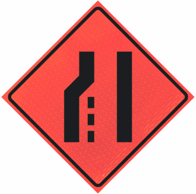 Left Lane Reduction (symbol) 48" Marathon™ Roll-up Sign | Left Lane Reduction (symbol) 48" Marathon™ Roll-up Sign