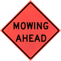 Workers Ahead 48" Marathon™ Roll-up | Mowing Ahead (w-21-8) 48" Marathon™ Roll-up Sign