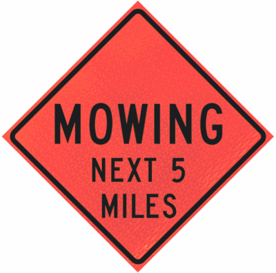 Left Lane Reduction (symbol) 48" Marathon™ Roll-up Sign | Mowing Ext 5 Miles 48" Marathon™ Roll-up Sign