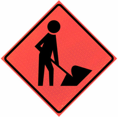 Worker (symbol) (w21-1) 48" Marathon™ Roll-up Sign | Worker (symbol) (w21-1) 48" Marathon™ Roll-up Sign