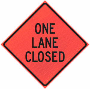 One Lane Closed 48" Marathon™  Roll-up Sign
