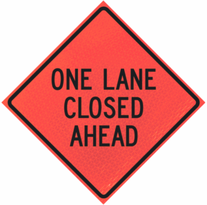 One Lane Closed Ahead 48" Marathon™  Roll-up Sign