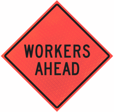 Workers Ahead 48" Marathon™ Roll-up | Workers Ahead 48" Marathon™ Roll-up