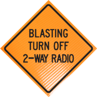Lane Closed 36" Marathon™ Roll-up Sign | Blasting turn off 2-way radio 48" non-reflective