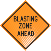 Pogo Roll-Up Traffic Sign Stand | Blasting zone ahead (w22-1) 48" non-reflective roll-up sign