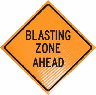 | Blasting zone ahead (w22-1) 48" non-reflective roll-up sign