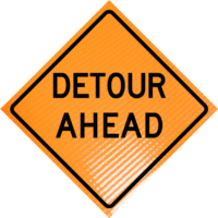Lane Ends Merge Left (w9-2l) 36" Marathon™ Roll-up Sign | Detour ahead (w20-2) 48" non-reflective roll-up sign