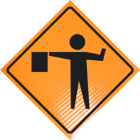 Lane Ends Merge Left (w9-2l) 36" Marathon™ Roll-up Sign | Flagger (symbol) (w20-7) 48" non-reflective roll-up