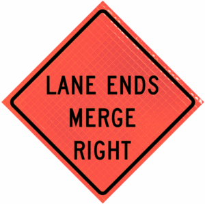 Lane Ends Merge Right (w9-2r) 48" Super Bright™ Roll-up Sign