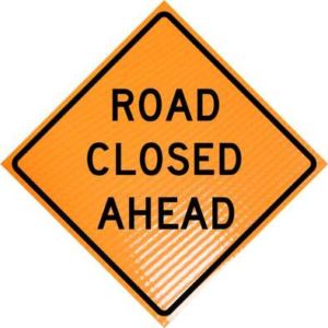 road closed ahead roll up sign for sale