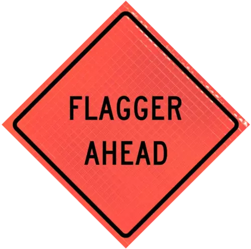 flagger ahead warning sign for road work