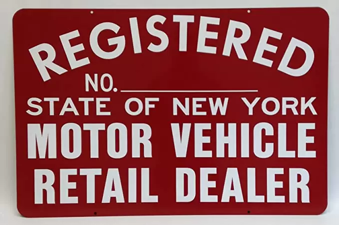 NYS DMV Metal Signs Registered Motor Vehicle Retail Dealer