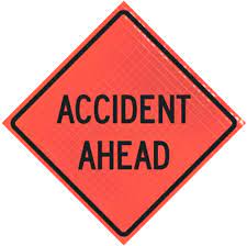 accident ahead roll-up sign