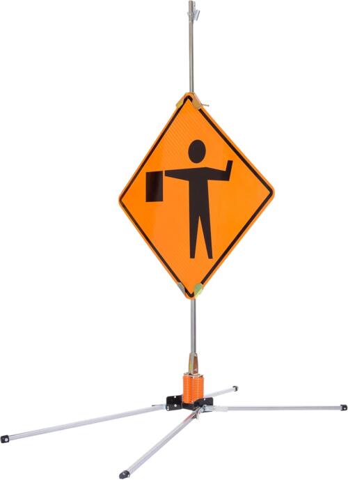 sign stand, traffic sign stand, rigid sign holder, roll-up sign stand, wind-resistant sign stand, construction sign stand, aluminum sign stand, dual spring sign holder, adjustable sign stand, heavy-duty sign stand, road work sign holder, portable sign stand, DOT compliant sign stand